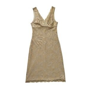 Y2K HotKiss Babydoll Dress Womens M Gold Metallic Lace Vintage Fairy Romantic